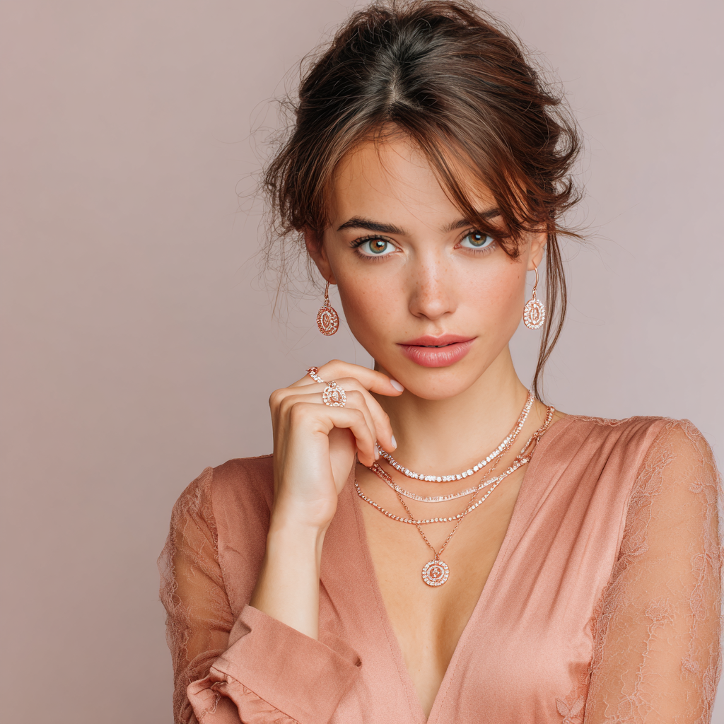 Elegant woman wearing Lunexa jewelry